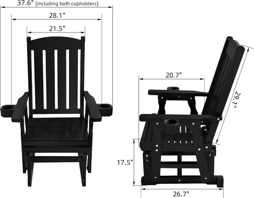 Vista 2 de Fortune Candy Planeador de madera para patio para una persona, con respaldo alto y asiento contorneado profundo, madera de abeto maciza, resistente