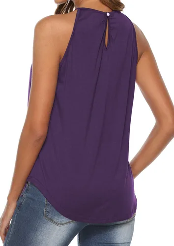Vista 3 de Bluetime - Camisetas sin mangas con cuello halter para mujer, de encaje, con tirantes delgados, para verano