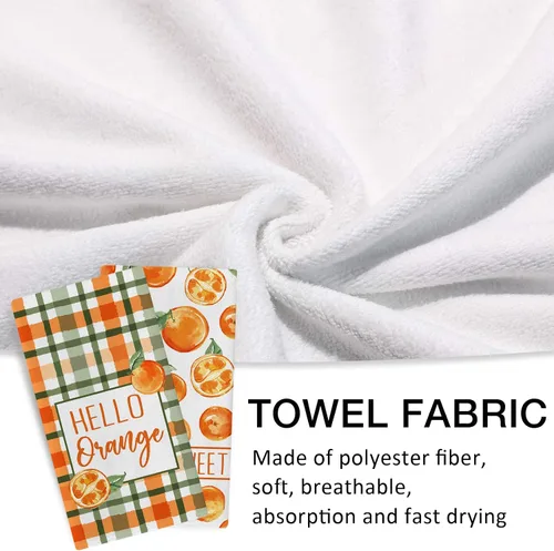 Vista 4 de Seliem Hello Orange - Juego de 2 paños de cocina de primavera y verano, Life is Sweet Mandarina y cítricos, toallas de mano para secar y hornear, a