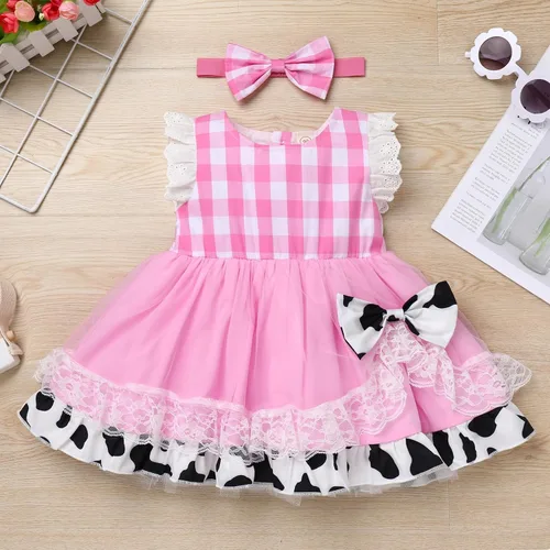 Vista 2 de Toddler Baby Girls 1st Birthday Outfit Cow Butterfly Strawberry Tulle Dress Princess Cake Smash Photo Shoot
