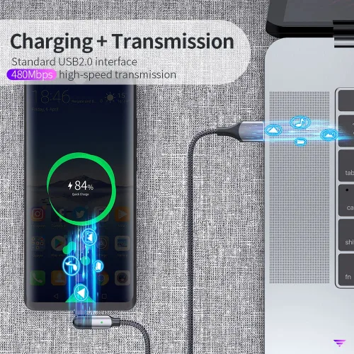 Vista 4 de navor Cable de carga y transferencia de datos USB tipo C de 3.9 ft con cabezal giratorio de 180 °, compatible con teléfonos Samsung/LG/Moto/LG