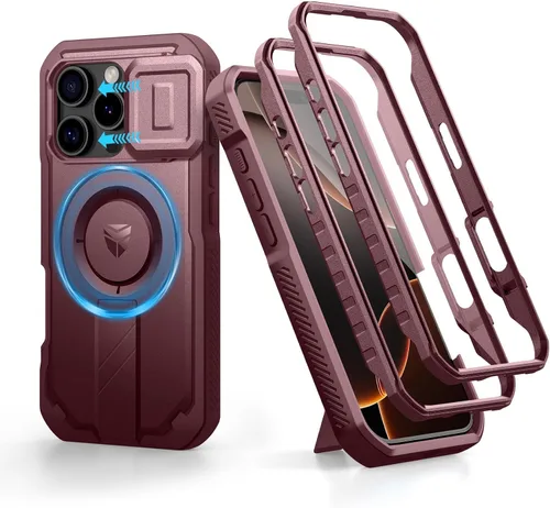 Vista 22 de Dexnor - Funda para iPhone 12 & iPhone 12 Pro con tapa deslizante para cámara, soporte ajustable y protector de pantalla integrado, carcasa