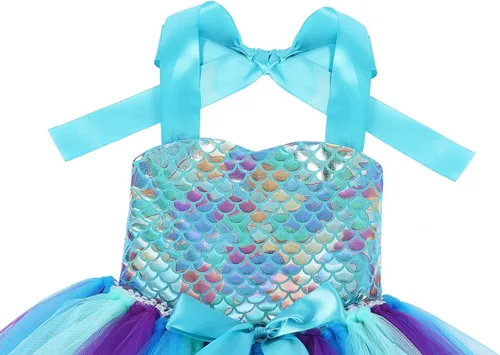 Vista 4 de WonderBabe Mermaid Tulle Tutu Dress for Girls Halloween Birthday Party Costume Princess Mermaid Dress Up Outfit with Headband