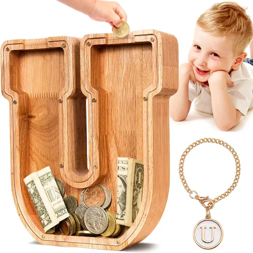 Vista 11 de SummiDate Alcancía de madera de letra para niños y niñas, Alfabeto, personalizada, regalo de cumpleaños y pascua para niños (A)