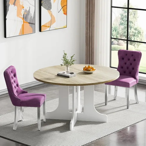Vista 32 de Juego de mesa de comedor extensible marrón de 63 a 78.74 pulgadas para 4, juego de mesa de comedor de 5 piezas con 4 sillas, mesa de cocina