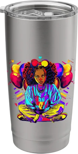 Vista 9 de Streetwear synthwave 80s 90s black pride girl clown hip teen Stainless Steel Insulated Tumbler