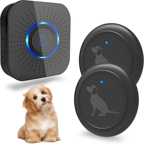 Vista 8 de timbre de puerta para perros para salir al exterior, timbre de puerta para perros inalámbrico que funciona a 1000 pies con botón táctil impermeable