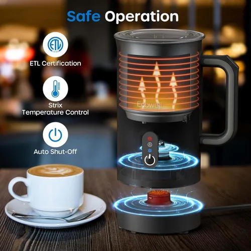 Vista 3 de ECOWELL Espumador de leche automático y vaporizador, espumador eléctrico 4 en 1 para café con leche, máquina de chocolate caliente, espuma fría