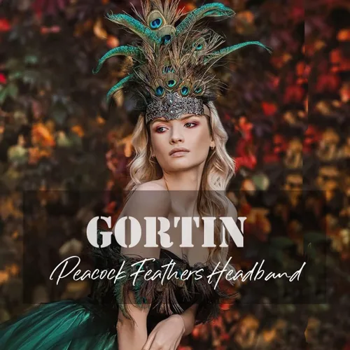 Vista 7 de Gortin Diadema decorativa de plumas de pavo real tocado de plumas diadema de Halloween para fiesta