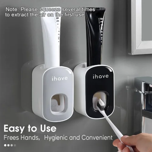 Vista 2 de iHave - Dispensador de pasta de dientes para montaje en pared para baño, exprimidor automático de pasta de dientes (gris)