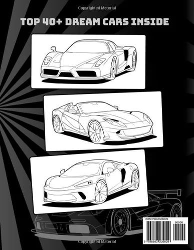 Vista 2 de Dream Cars Coloring Book A Collection of 40+ Cool Sports Cars, Supercars, and Classic Cars Relaxation Coloring Pages for Kids, Adults, Boys, and