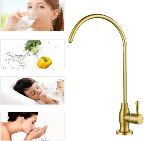 Vista 2 de Grifo de agua potable, para debajo del fregadero, sistema de filtro de agua, fregadero de barra de cocina, grifo RO, oro cepillado