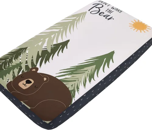 Vista 6 de NoJo Sleepysaurus - Sábana bajera ajustable para cuna, 100% algodón, diseño de hojas de dinosaurio azul, amarillo, gris y blanco