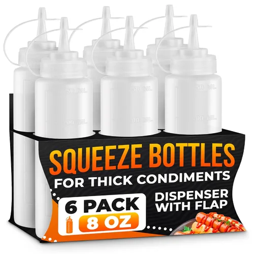 Vista 13 de BURIUS Paquete de 6 botellas pequeñas de 4 onzas para líquidos, botellas transparentes para condimentos exprimibles para salsas, salsa de tomate