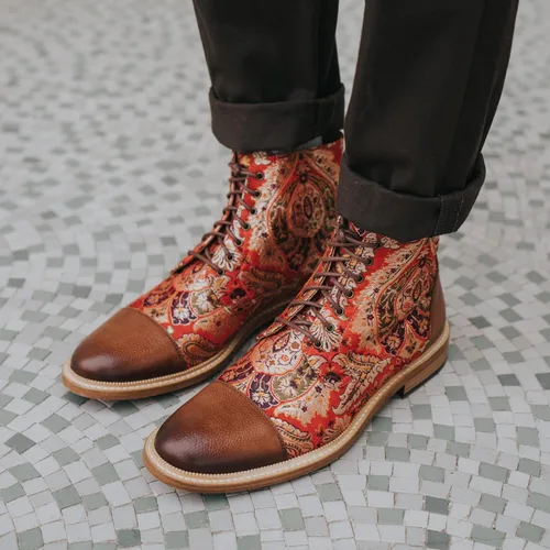 Vista 7 de TAFT Jack Boot - Botas de vestir hechas a mano de cuero y lana para hombre, paisley marrón topo