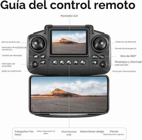 Vista 6 de Dron elicci E99 con controlador de pantalla, dos baterías, sujeción de altitud, despegue y aterrizaje con una tecla, evasión activa de obstáculos.