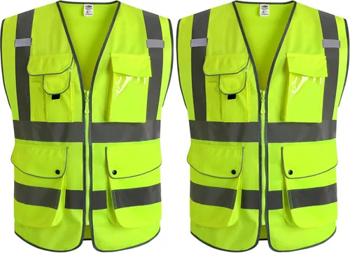 Vista 50 de JKSafety Chaleco de seguridad frontal con cremallera de alta visibilidad Clase 2 de 9 bolsillos con tiras reflectantes, cumple con las normas