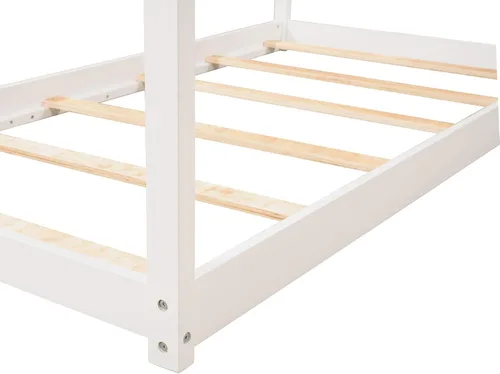 Vista 7 de SOFTSEA Cama de piso individual para niños, cama individual con techo (gris, Twin-House)