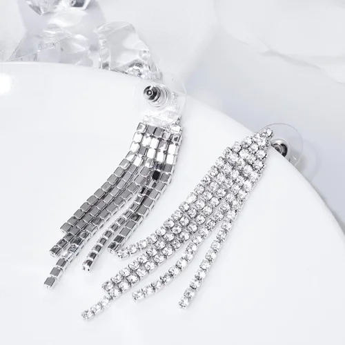 Vista 5 de SELOVO - Aretes colgantes de fleco de candelabro con cristales austriacos transparentes