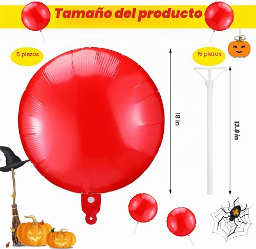 Vista 2 de Kathfly Paquete de 5 globos reutilizables en color rojo con clip extraíble y poste para decoración de Halloween