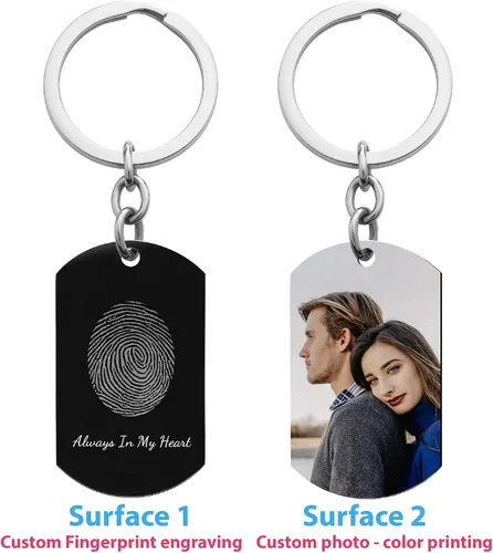 Vista 2 de Collar de cadena de acero inoxidable con grabado ovalado con foto de huella dactilar, placa de perro personalizada, cadena de bolas, 24 pulgadas