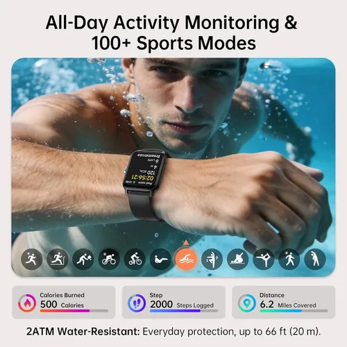 Vista 6 de Tensky Reloj inteligente para hombres/mujeres, reloj inteligente de actividad HD de 1.85 pulgadas para Android/iPhone/Samsung/(llamada Bluetooth)