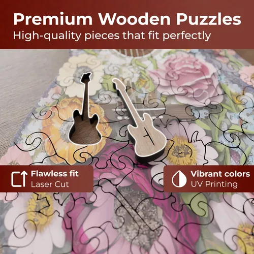 Vista 4 de Crafthub Rompecabezas de madera de instrumentos musicales para adultos, guitarra única A3 con 121 piezas de madera, rompecabezas con formas