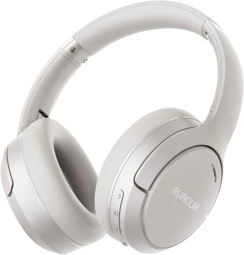 Vista 9 de RUNOLIM - Audífonos híbridos con cancelación activa de ruido, inalámbricos con Bluetooth, con micrófono, 70 horas de reproducción, plegables