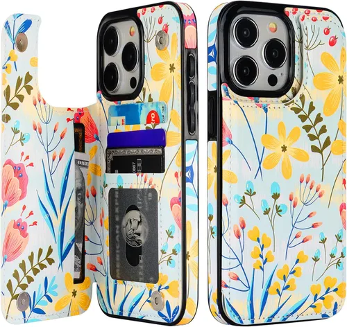 Vista 16 de HAOPINSH Funda tipo cartera para iPhone 15 Pro Max con tarjetero, diseño de leopardo negro y guepardo con tapa trasera, de piel sintética