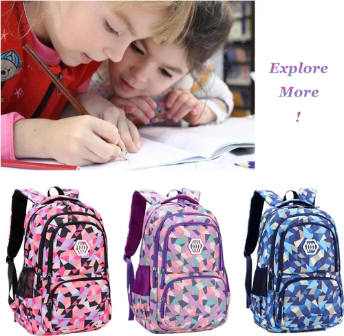 Vista 7 de Bansusu - Mochila para estudiantes, diseño geométrico, escuela primaria, para niñas