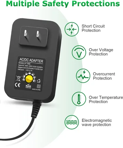 Vista 10 de Adaptador de corriente universal de CA a CC de 30 W, fuente de alimentación ajustable, 3 V, 4,5 V, 6 V, 9 V, 12 V, 2 A, 1 A, adaptador de corriente