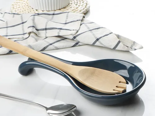Vista 4 de ONEMORE Soporte para cuchara para estufa, soporte extra grande de cerámica azul para encimera de cocina, espátula resistente al calor, soporte