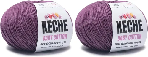 Vista 89 de Keche Algodón bebé, 60% algodón, 40% hilo acrílico, hilo de algodón suave para ganchillo y tejer, hilo amigurumi 1 madeja/bola, 1.76 oz (50 g), 180