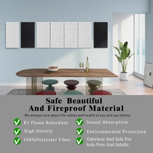 Vista 2 de Paquete de 6 paneles de pared insonorizados engrosados, paneles acústicos de borde biselado de alta densidad de 15.75" X 31.5" X 0.47", paneles