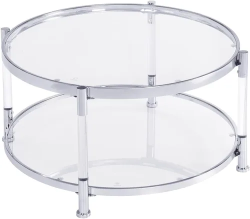 Vista 3 de LKTART Mesa de centro de cristal templado transparente Chrome Silver Mesa de vidrio templado para sala de estar, dormitorio, oficina