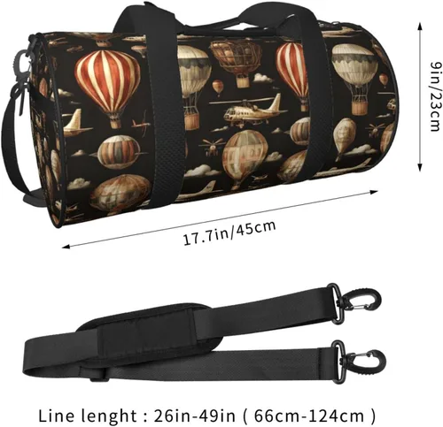 Vista 2 de Large Duffle Bag for Travel - Retro Airplane Hot Air Balloon Print Gym Bag for Women Men, Travel Foldable Bags for Women Men with Zippered Multiple
