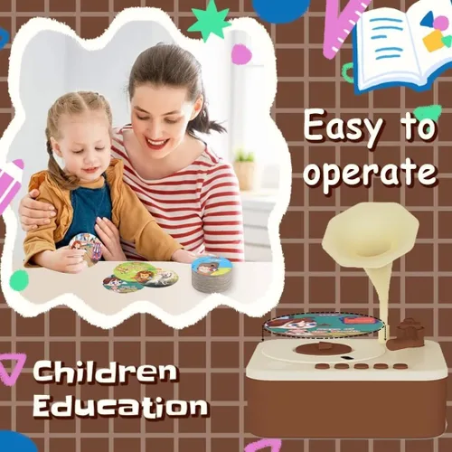 Vista 4 de Fonógrafo para niños con 96 tarjetas, reproductor de música de cuentos para niños de 3 a 12 años, juguete sensorial musical para niños y niñas