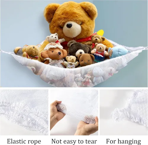 Vista 4 de MAQIHAN Red o hamaca para animales de peluche, ideas de almacenamiento para peluches, osos de peluche y juguetes, soporte organizador de esquina