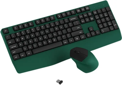 Vista 10 de Combo de teclado y mouse inalámbricos, teclado ergonómico con reposamuñecas, conexión inalámbrica de 2.4 GHz, compatible con PC/laptop, Windows/Mac