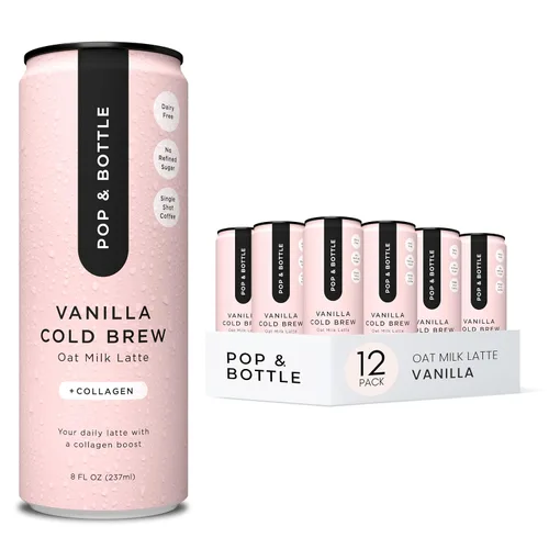 Vista 9 de Pop & Bottle, Lattes de leche de avena, infusión fría con melena de león y reishi, aceite MCT, infusión fría de un solo tiro, champiñones, orgánico