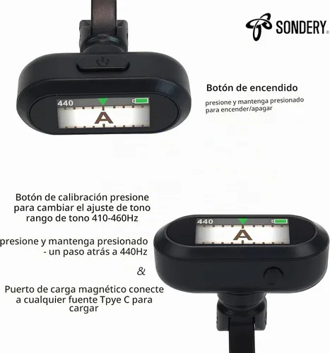 Vista 4 de Sondery afinador de guitarra y ukelele con clip recargable, pantalla TFT simple de fácil lectura, afinación extremadamente rápida y precisa