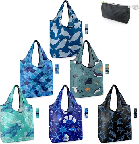 Vista 51 de BeeGreen Bolsas de comestibles reutilizables de Navidad con bolsa de almacenamiento con cremallera, paquete de 10 bolsas de compras reutilizables a