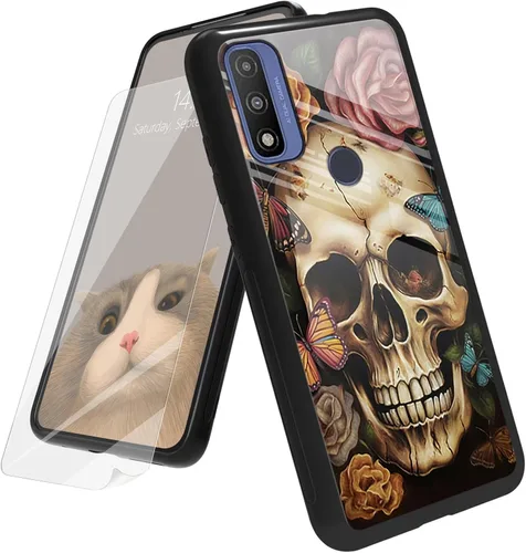 Vista 68 de Funda para Motorola Moto G Play 4G 2024 con protector de pantalla, parte trasera de vidrio templado + funda de silicona suave TPU absorción