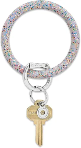 Vista 3 de Oventure, Llavero de pulsera original, llavero Big O de silicona - Colección Confeti negro confeti