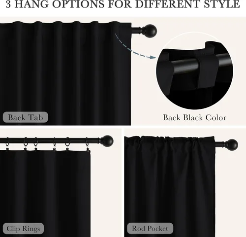 Vista 7 de PONY DANCE Cortinas opacas 100% cortas de 24 pulgadas de largo, medias cortinas con aislamiento térmico para ventanas pequeñas con parte trasera