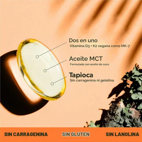 Vista 3 de sapling Suplemento vegano de vitamina D3 + K2 con aceite MCT de coco - 4000 UI de vitamina D y 100 mcg de vitamina K2 como Mk7 - Absorción