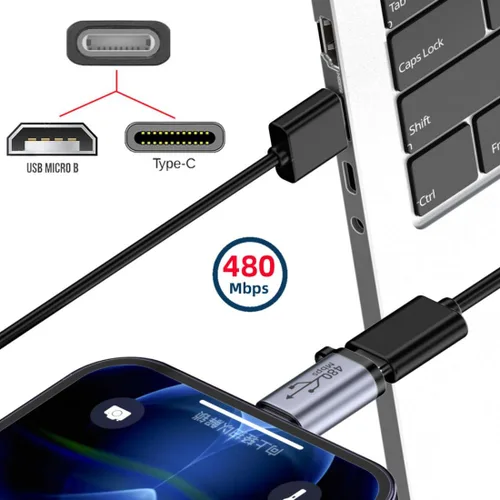 Vista 3 de chenyang Paquete de 2 USB 2.0 USB C/Micro USB macho a 8P hembra 480Mbps transferencia de datos 12W 5V 2.4A adaptador convertidor de carga