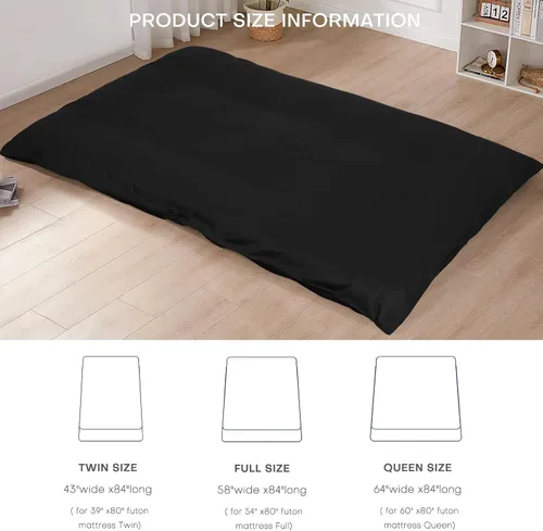 Vista 5 de Funda de colchón de futón de piso 100% algodón, suave, amigable con la piel, lavable, con cremallera, funda de colchón tatami, a prueba de polvo