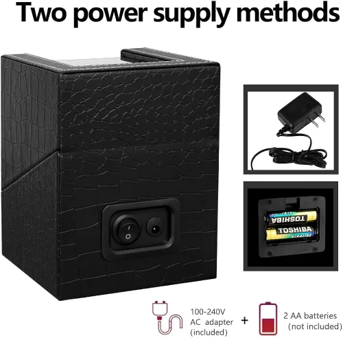 Vista 3 de Automatic Single Watch Winder with Quiet Japanese Motor,AC Adapter or Battery Powered,Premium Leather Exterior and Soft Flexible Watch Pillows for