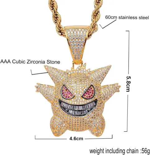 Vista 8 de ICE JEWELRY Hip Hop Iced Out - Collar con colgante de gengar de diamantes de imitación chapado en oro de 18 quilates, Circonita, Circonia cúbica